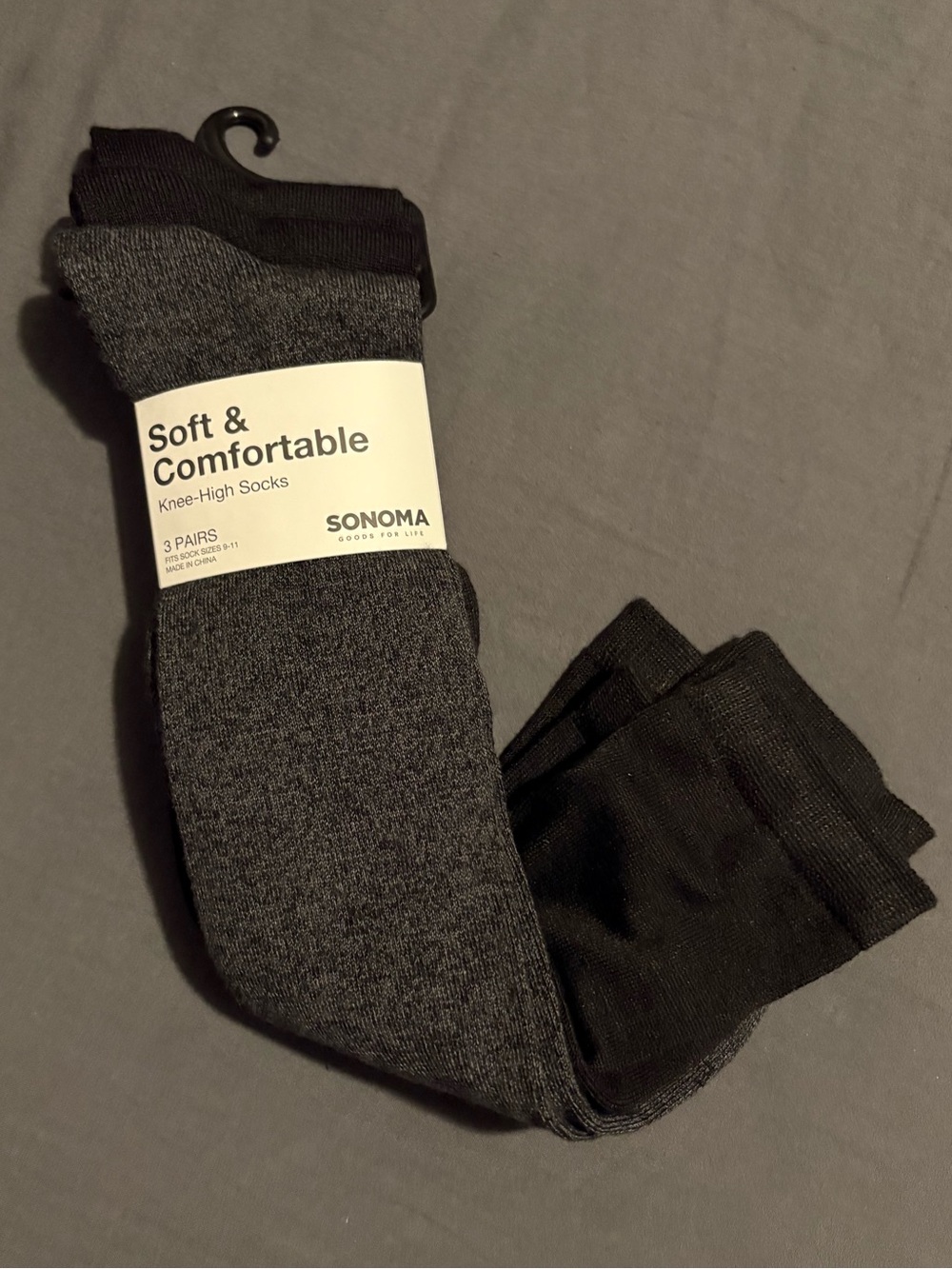 Sonoma Knee-High Dress Socks - Black & Dark Gray (3 Pairs)